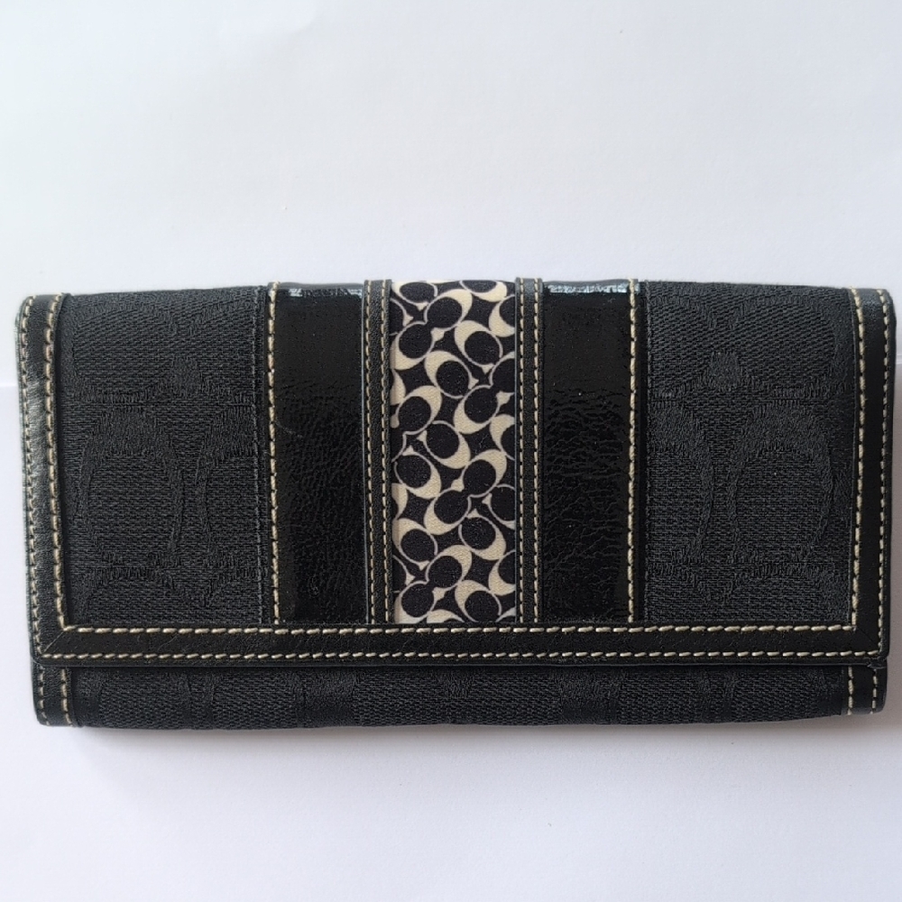 Coach Black Wallet with Signature Contrast Center Stripe Vintage